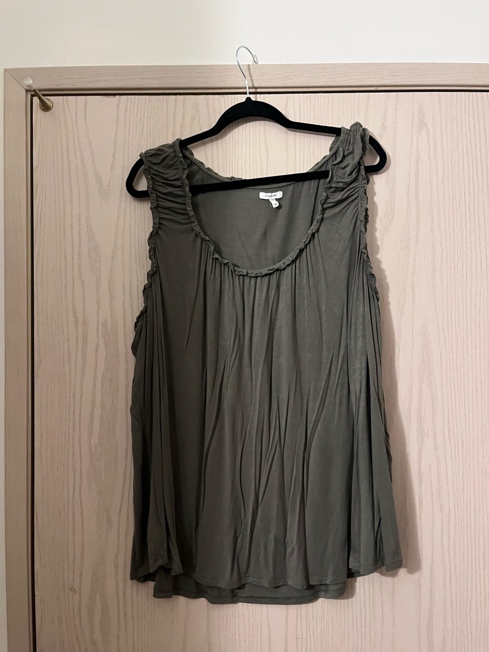 Maurices Sleeveless Ruffle Scoop Neck Top - Olive